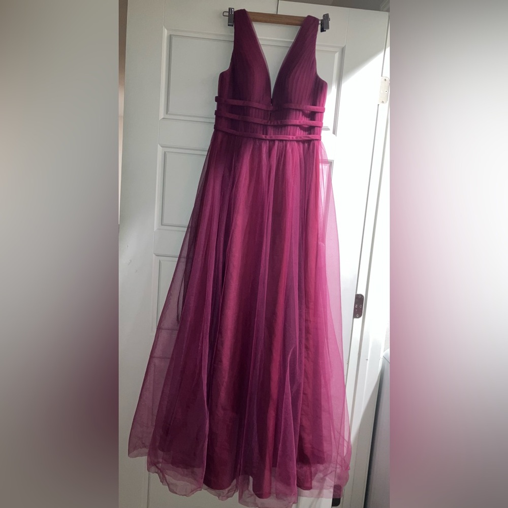 Elegant Azazie Burgundy Tulle Gown
